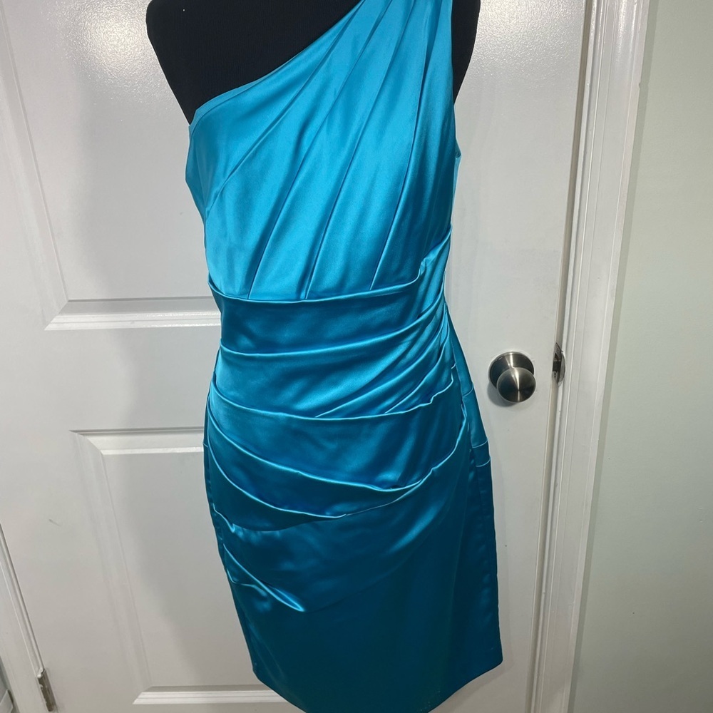 David's Bridal Teal One-Shoulder Dress Size 8